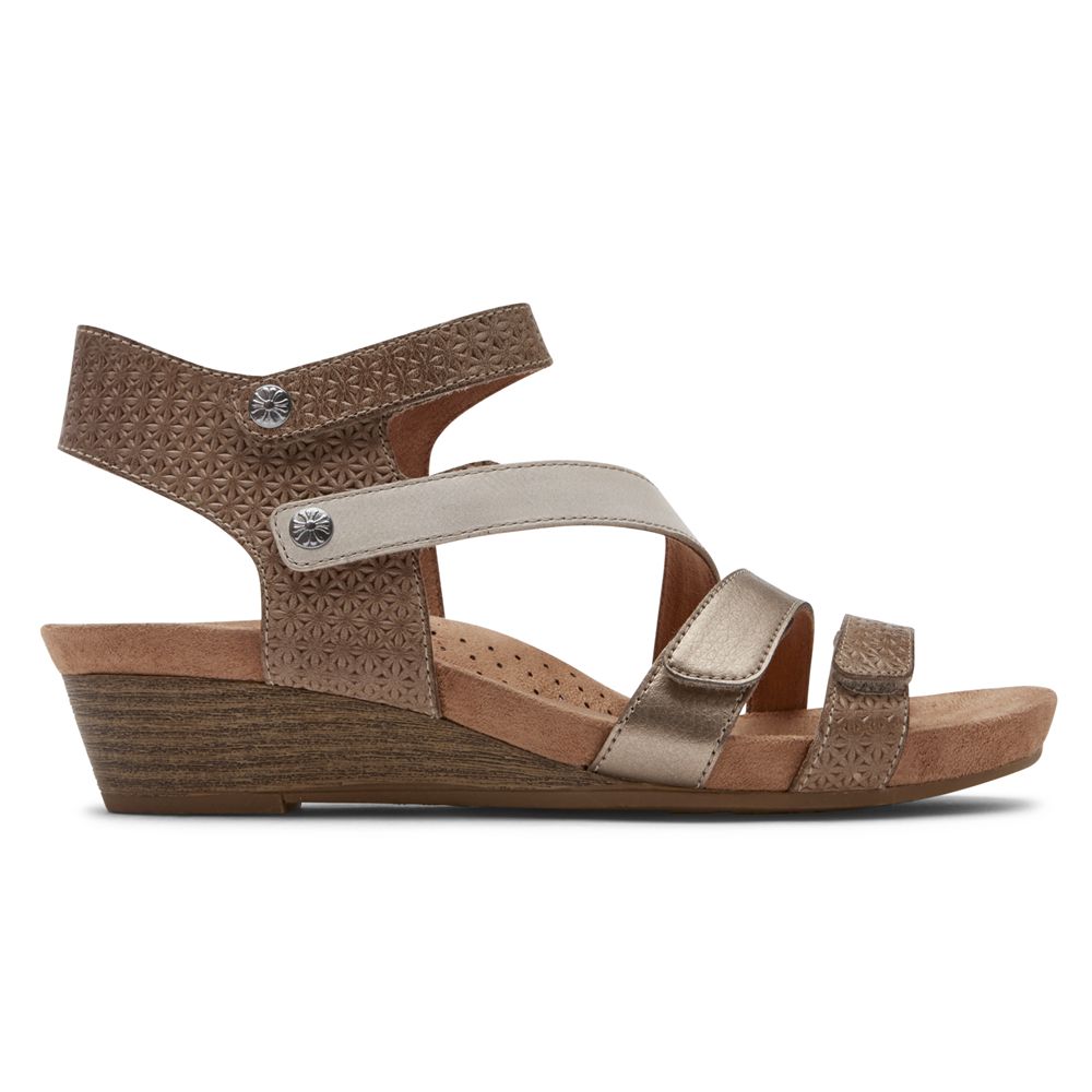 Rockport Canada Cobb Hill Hollywood 4-Strap - Womens Wedges Sandals Beige (ZDE107538)